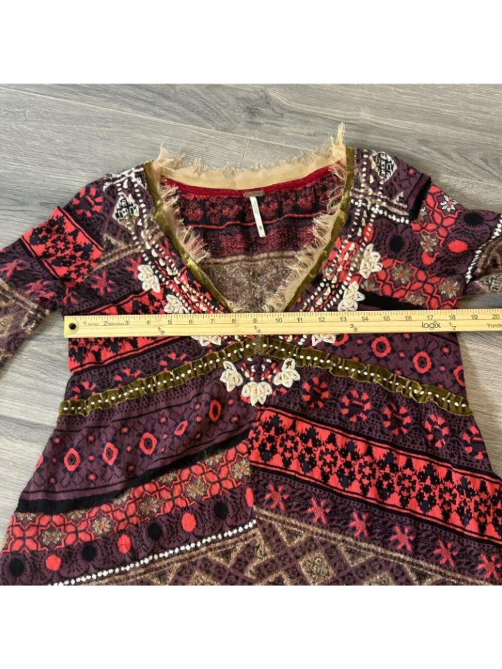 Free People Sweater Womens M Wool Alpaca Blend Embroidered Sequin Boho Hippie - Picture 12 of 15